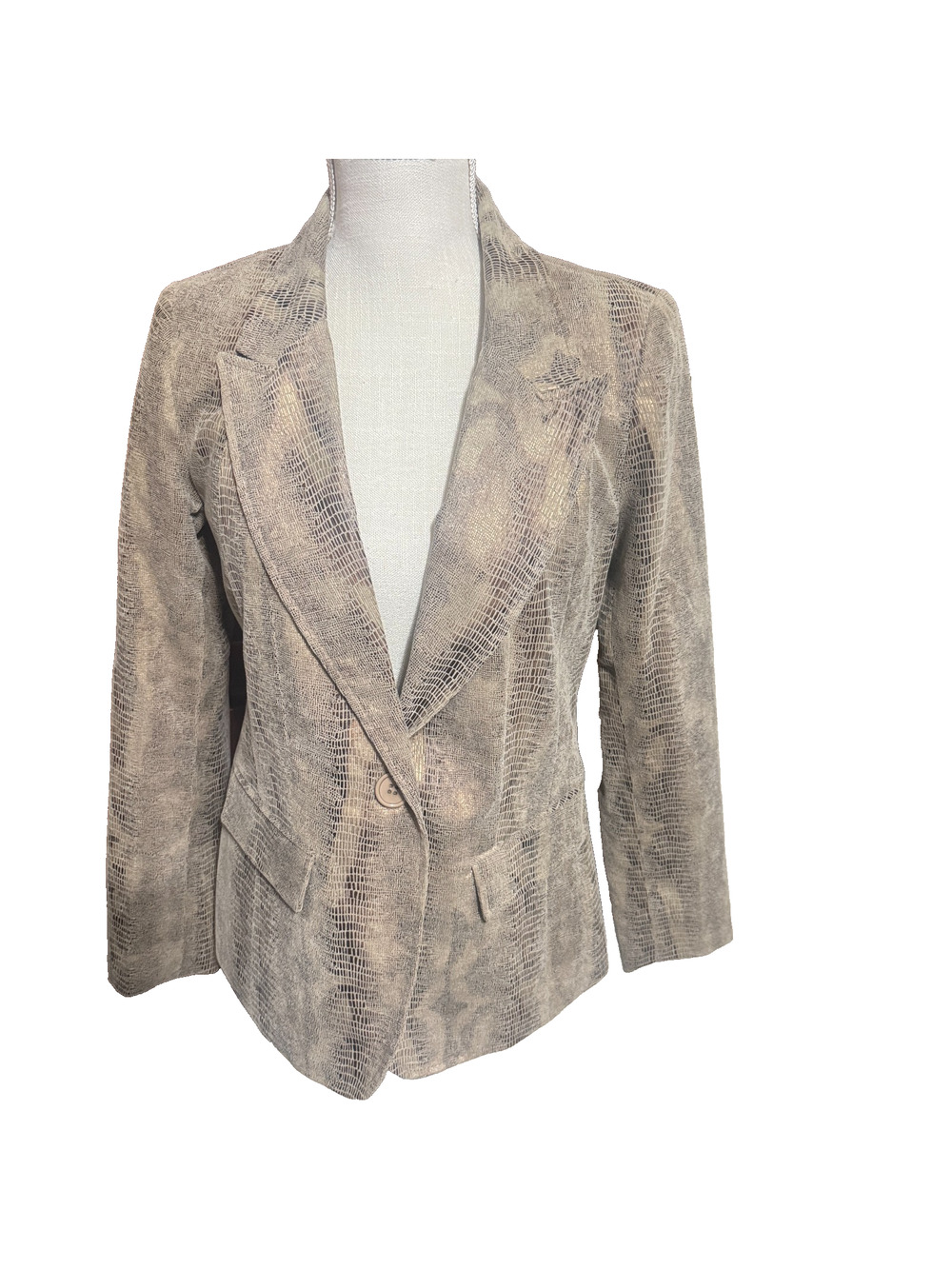 Focus Lifestyle Beige Snakeskin Blazer suit jacket career office sz 4 neutral
